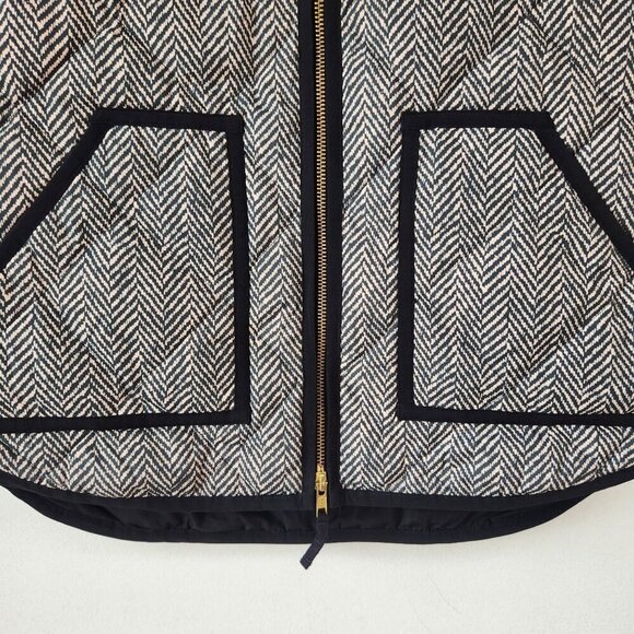 J. Crew Down Quilted Puffer Vest Herringbone Black White Preppy Fall Women's S - Picture 5 of 9